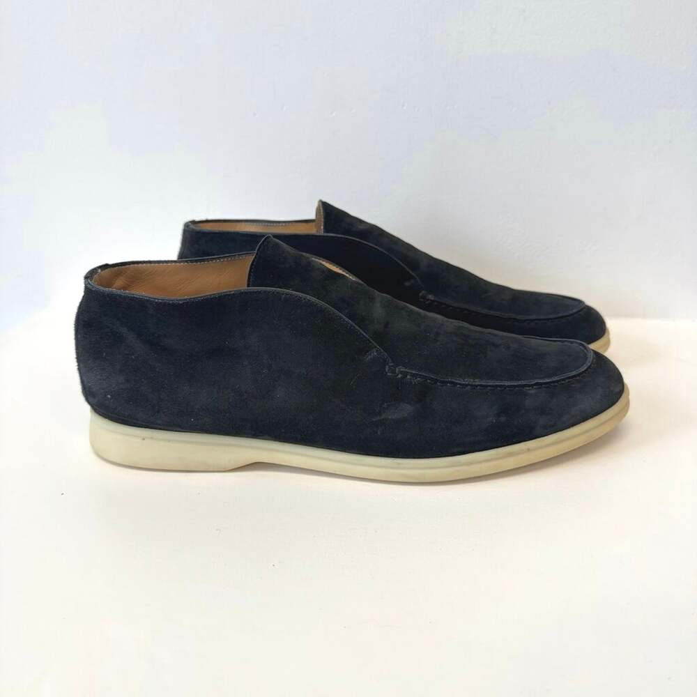 LORO PIANA Black Suede Rubber Sole Open Walk Ankle Boots 45 Leather Almond Shoes